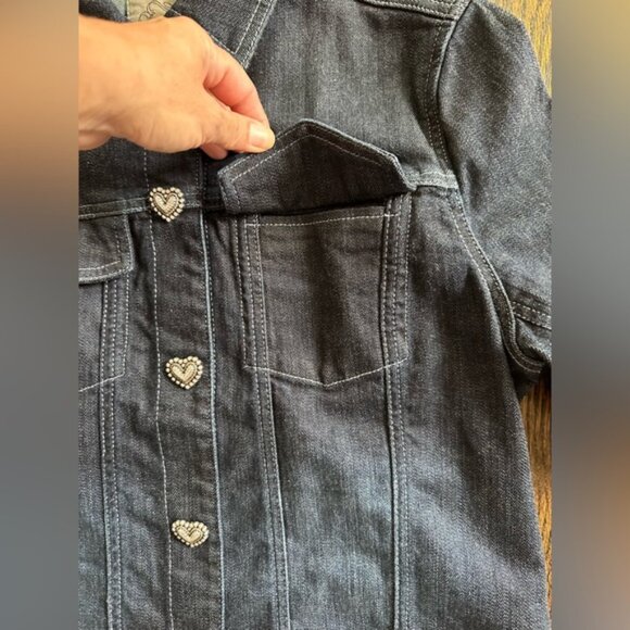 Brighton Vintage Denim Jean Jacket Embellished Silver Heart Snap Front Women's L - Picture 5 of 13